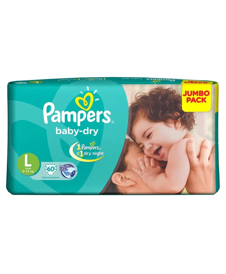 Pampers Baby Dry Diapers Large - 60 Pcs