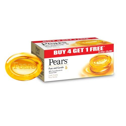 Pears Pure & Gentle Bathing Bar, 125 g (Buy 4 & Get 1 Free)