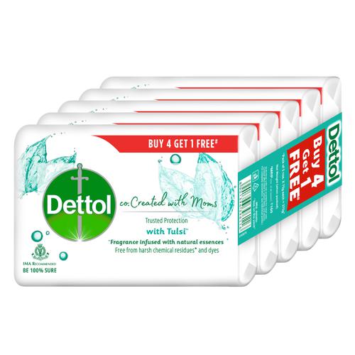 Dettol Tulsi Bathing Soap - Co-Created With Moms, 75 g (Buy 4 Get 1 Free)