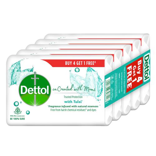 Dettol Tulsi Bathing Soap- Co-created With Moms, 125 g (Buy 4 Get 1 Free)