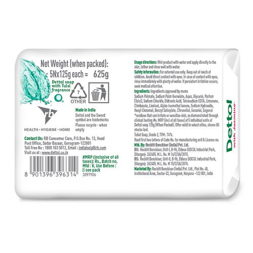 Dettol Tulsi Bathing Soap- Co-created With Moms, 125 g (Buy 4 Get 1 Free)