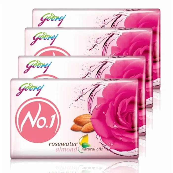 Godrej No.1 Rosewater & Almonds Soap -100g (Pack of 4)