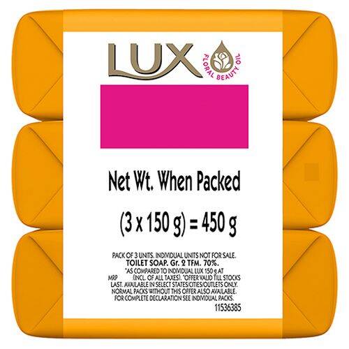 Lux Lux Saffron Glow Soap Bar, 3 x 150 g,  Pack of 3